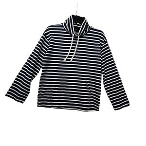 J Crew Knit Top Horizontal Stripes Kangaroo Pocket Funnel Neck With String XXS